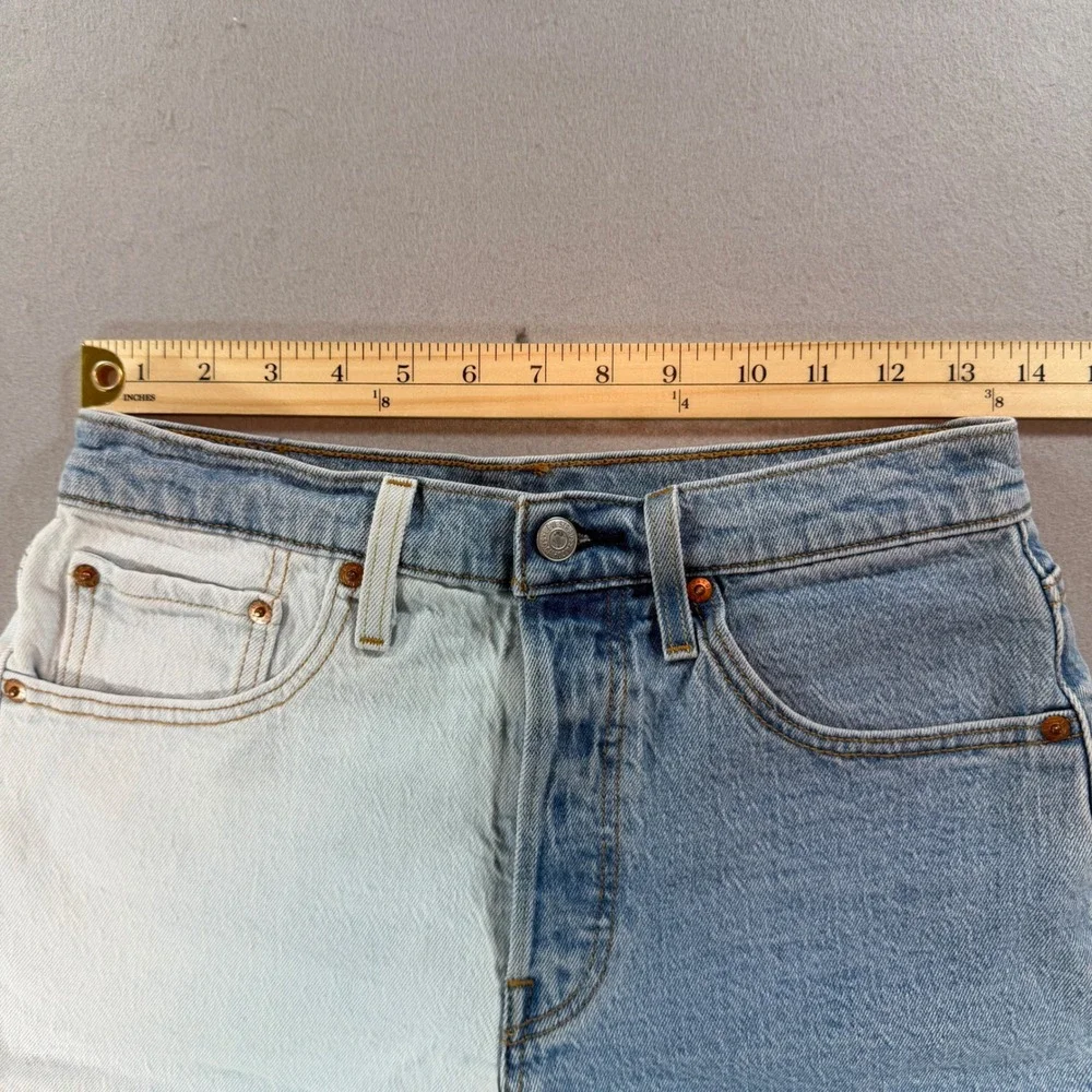 Levi's 501 Two-Tone Denim Shorts Women's 27 Blue White Button Fly